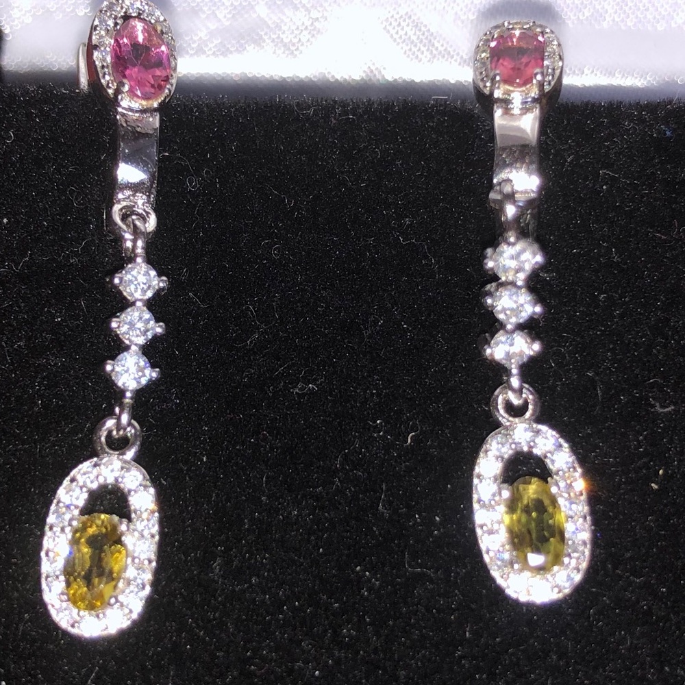 Genuine Tourmaline Cubic Zirconia Earrings - Picture 3 of 7